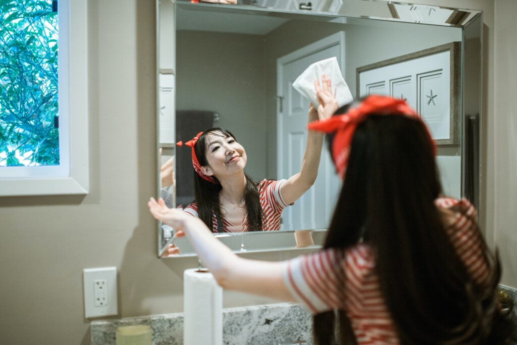 a professional cleaning expert wiping a refrigerator