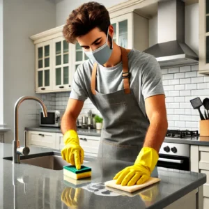 Professional deep cleaning of a kitchen countertop in Carrollton, GA.