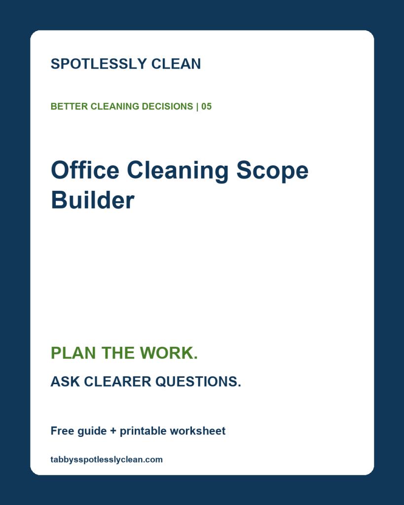 Office Cleaning Scope Builder — Spotlessly Clean planning worksheet