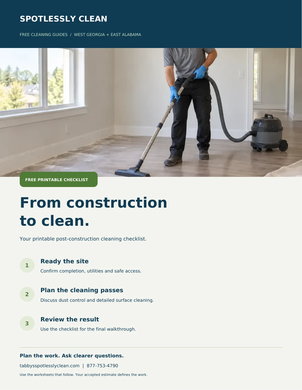 Cover of the illustrated Post-construction cleaning checklist