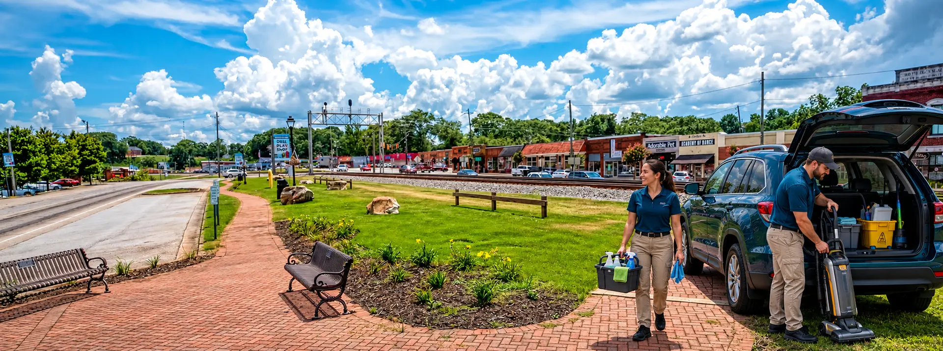Professional cleaning team serving homes and commercial spaces in downtown Villa Rica, Georgia